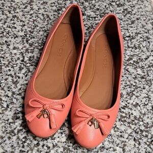 Coach Benni Ballet NEW Flats 8 Coral Pink Leather with Bow and Tassel Detail